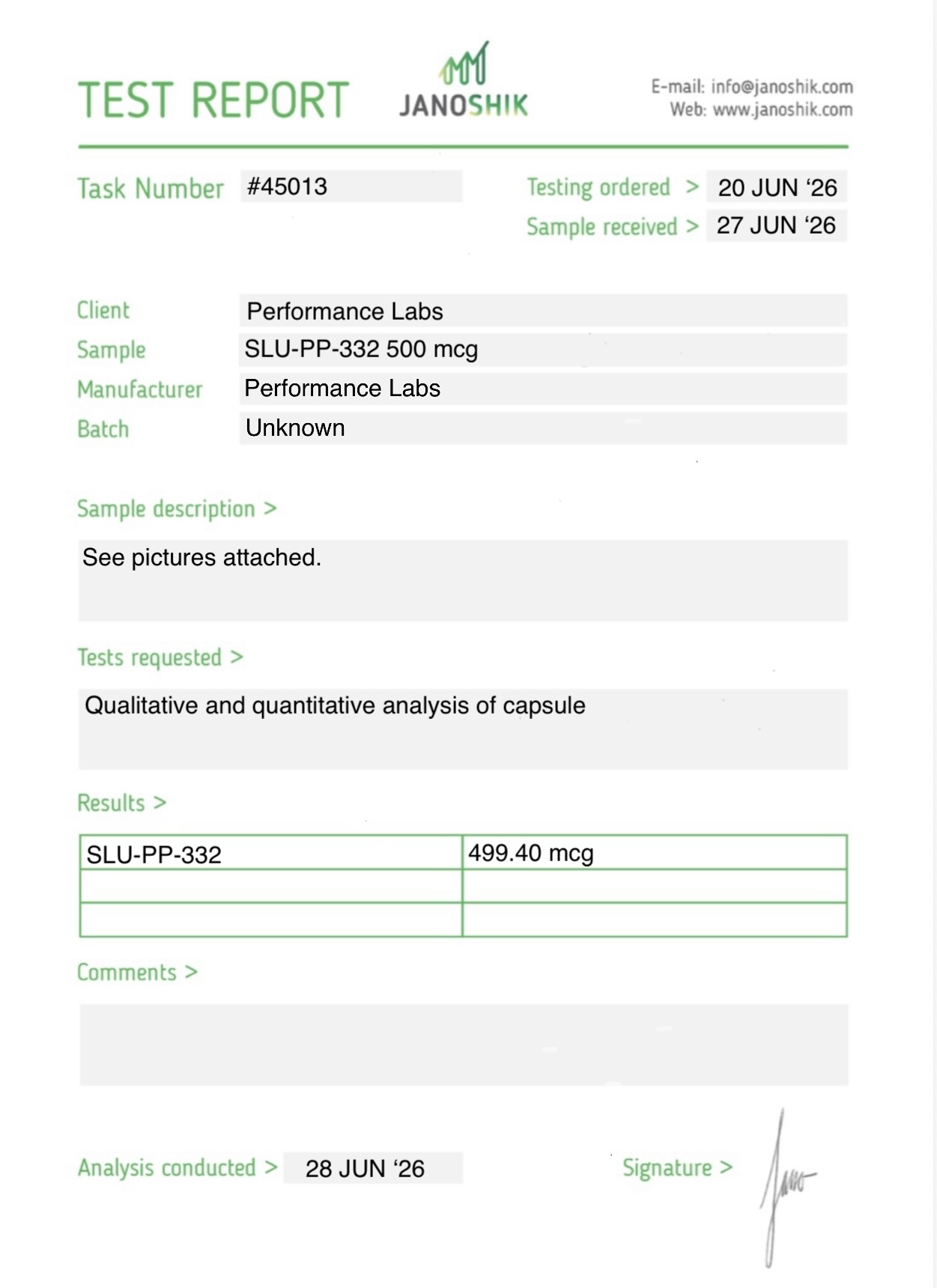 SLU-PP-332 500mcg - 60 Capsules